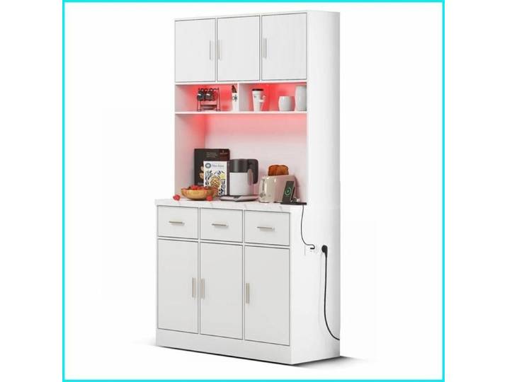 Buffet Multifonctionnel - LED avec Télécommande Tiroirs Étagères Réglables Prises USB - Blanc