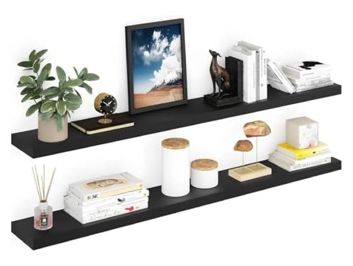 Schweberegal Schwebende Regale for die Wand, Wandregal aus Holz, 2er-Set Mit unsichtbaren Halterungen for Badezimmer, Wohnzimmer, Schlafzimmer, Küche(60 - 2 Pieces Black)
