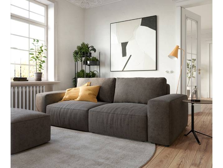Big-Sofa Lanzo 230x95 cm Mikrofaser Khakibraun mit Hocker, Big Sofas