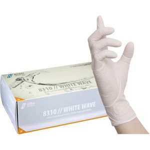 NITRAS-MEDICAL Einmalhandschuhe White Wave, weiß, 100 Stück, Nitril, chemikalienbeständig, lebensmittelecht, Größe S