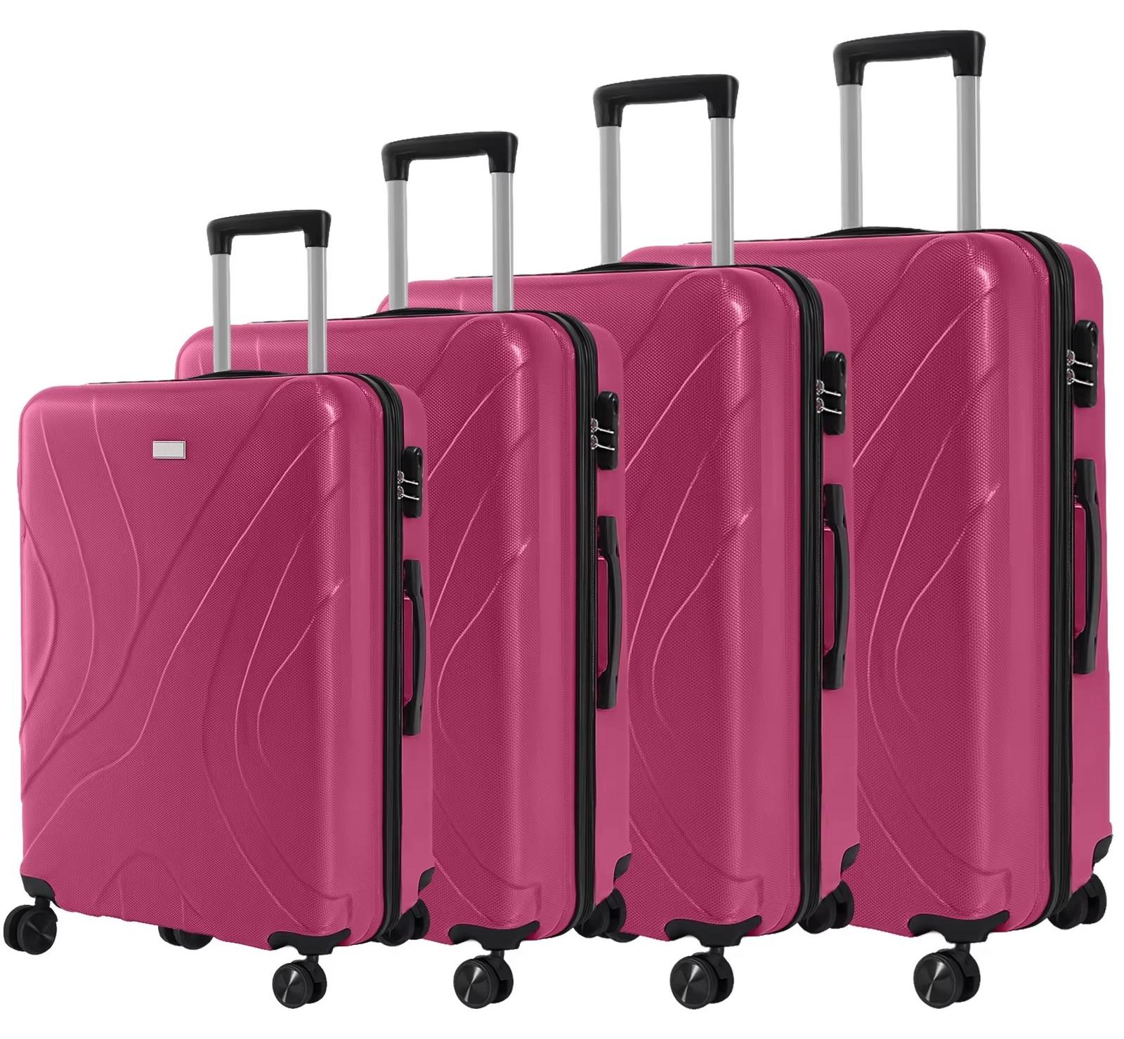 Kofferset mit 4 Teilen - Hartschale aus ABS - TSA-Schloss - Leise Spinnerrollen - Kratzfeste Oberfläche - Pinkrot