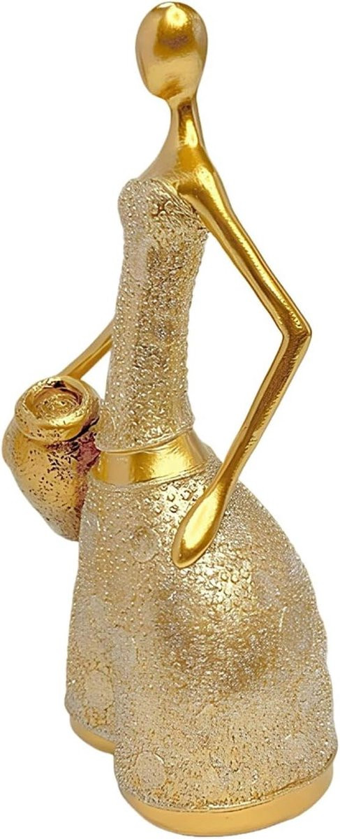 Abstracte Sculptuur Figuur Vrouwelijk Goud - Hoogte: 25 cm