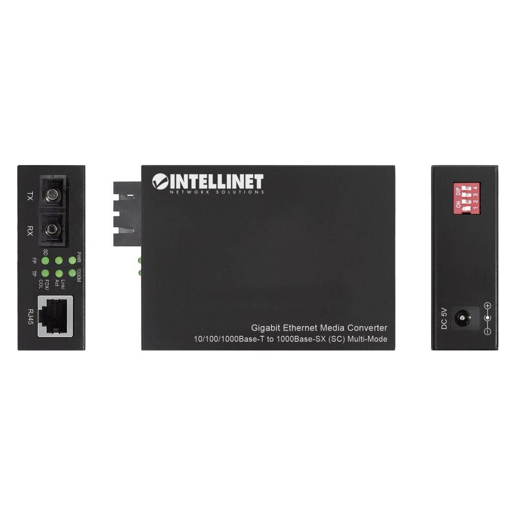 Intellinet Gigabit Ethernet Medienkonverter 10/100/1000Base-T auf 1000Base-SX (SC) Multimode, 550 m, Autonegoti (508544)