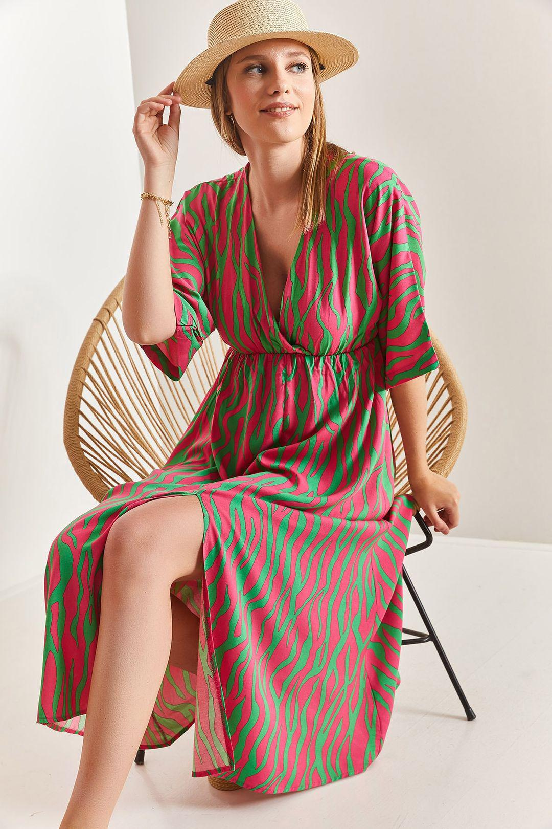 Geprinte V-hals Midi-jurk met Split
