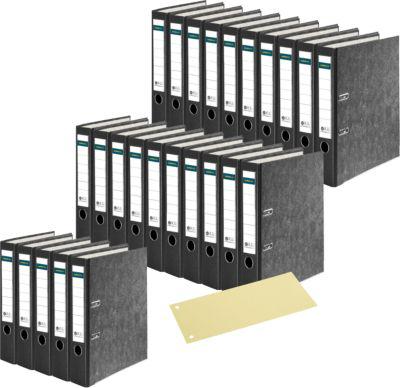 Schäfer Shop Select Ordner, A4, Rückenbreite 50 mm, Qualitäts-Hebelmechanik, Griffloch, 25 Stück ,schwarz + gratis Trennstreifen, gelb, 100 Stück