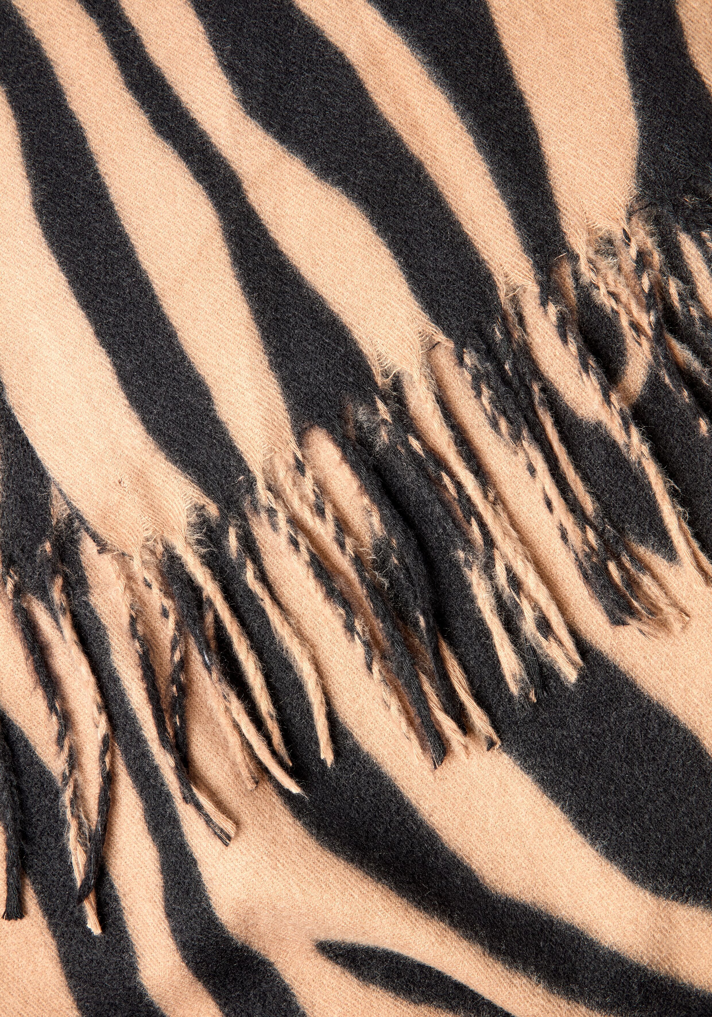 Schal LAURA SCOTT, Damen, hellbraun, schwarz, Web, Kunstfaser, gemustert, Modetücher Schal, mit Animalmuster, einlagige Webstruktur hellbraun, schwarz Einheitsgröße