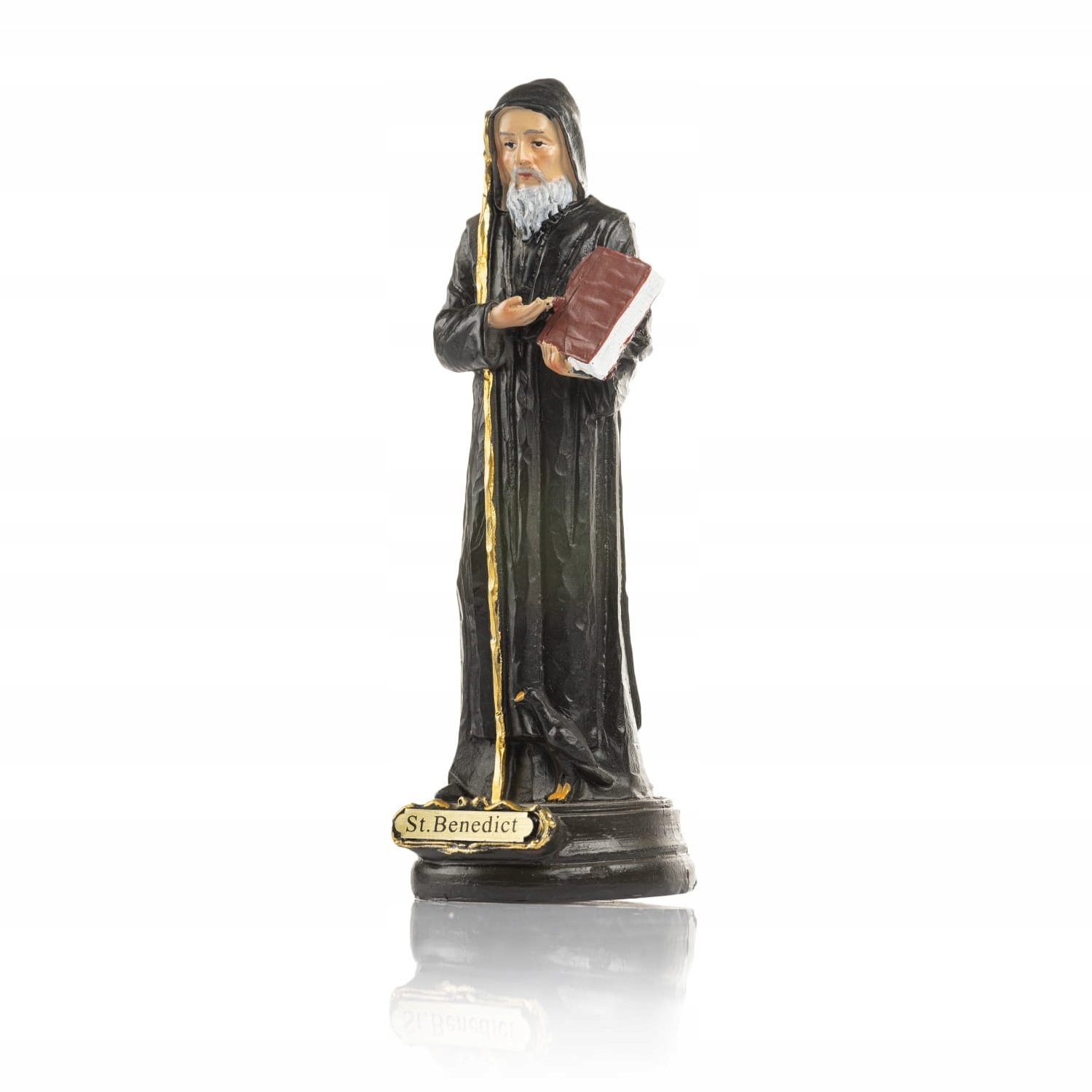 Sint Benedictus beeldje van hars, Hoogte: 20 cm