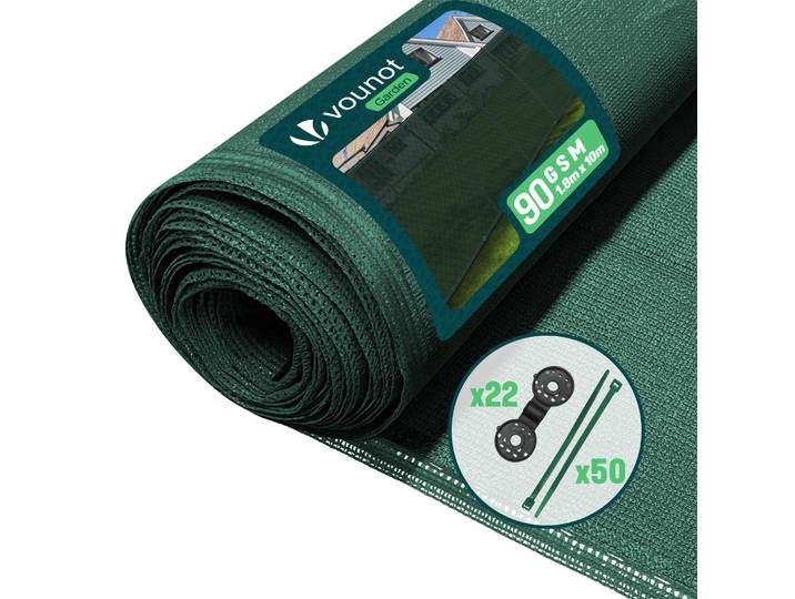 VOUNOT® Panneau de clôture 1.8×10m\, Protection visuelle Clôture 90 g/m² HDPE Filet d'ombrage\, Vert