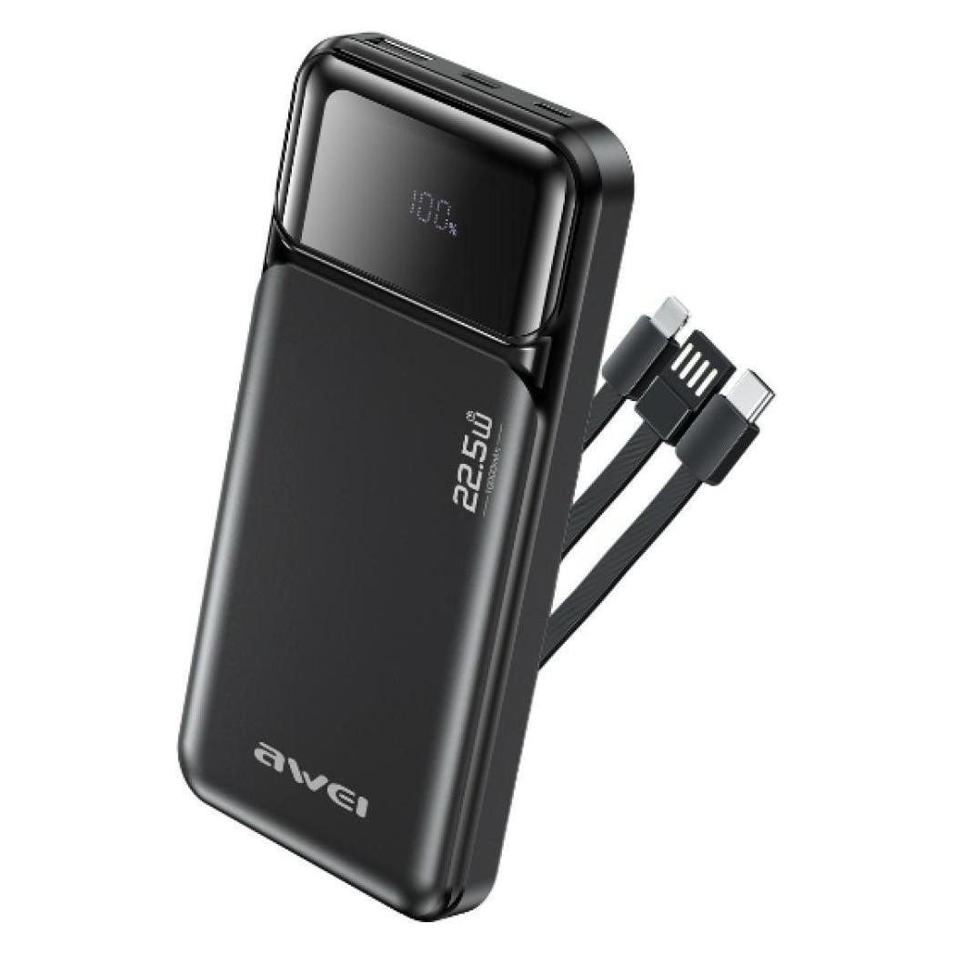 Awei Powerbank PA-91 10000mAh 22,5W PD 2xUSB-C + cable black (10000 mAh, 22.50 W) (AWE000305)