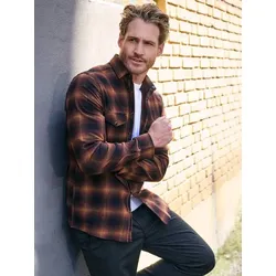 engbers Herren Flanell-Karo Overshirt mit Brusttaschen Rot regular kariert Kent-Kragen - XL