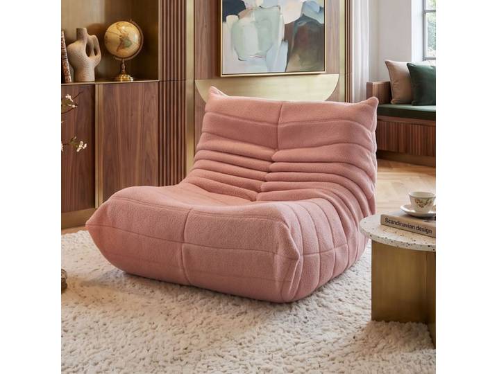 Fauteuil de sol Optimisation de l'espace Design soigné en tissu bouclette Ergonomique Confort hôtelier - Rose