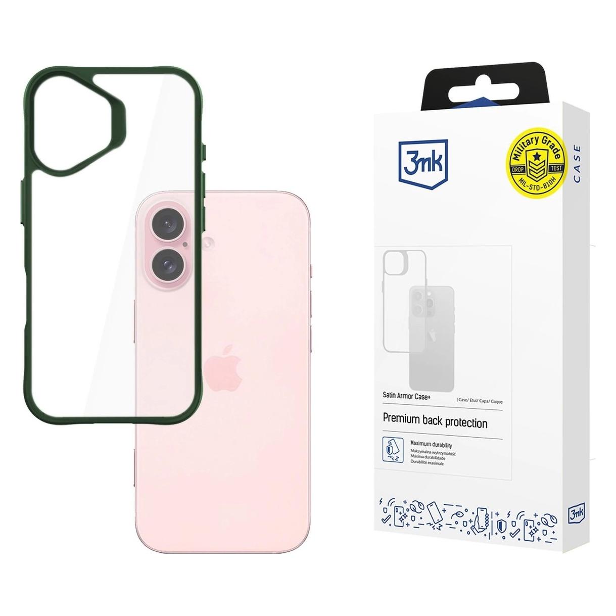 3MK SatinArmor+ Case iPhone 16 6.1" zielony/green Military Grade (Apple iPhone 16) (5903108592710)