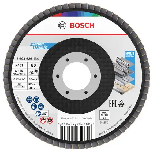 Bosch Accessories 2608626134 Fächerschleifscheibe Durchmesser 115mm Körnung (num)=80