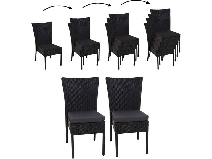 2er-Set Poly-Rattan Stuhl HWC-G19, Balkonstuhl Gartenstuhl, stapelbar - schwarz, Kissen dunkelgrau