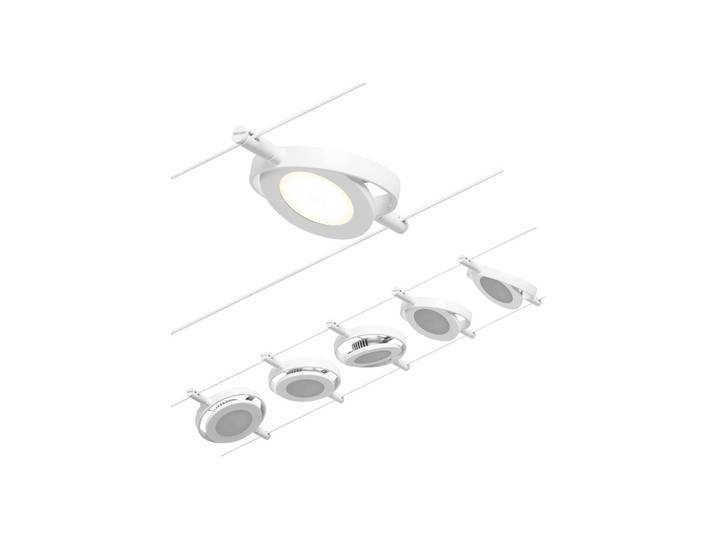 Paulmann Wire RoundMac LED-Seilsystem, 5-fl. weiß, weiß / opal, für Flurbereich, Metall, Modern, Seilsystem Leuchte