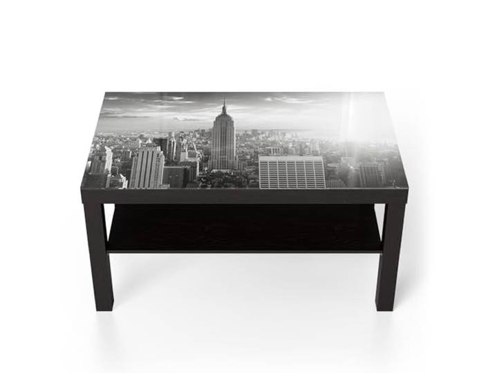 DEQORI Glastisch schwarz groß 90x50 cm Motiv Monochrome Metropole ausgefallener Beistelltisch aus Glas Hochglanz Couchtisch fürs Wohnzimmer moderner Couch Tisch mit Design