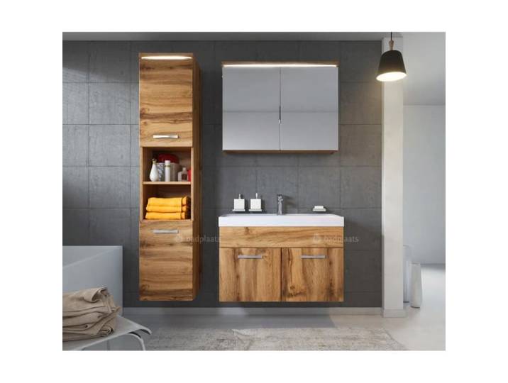 Ensemble salle de bain Paso 80x40 cm - Wotan - Meuble de salle de bain + meuble miroir + meuble colonne