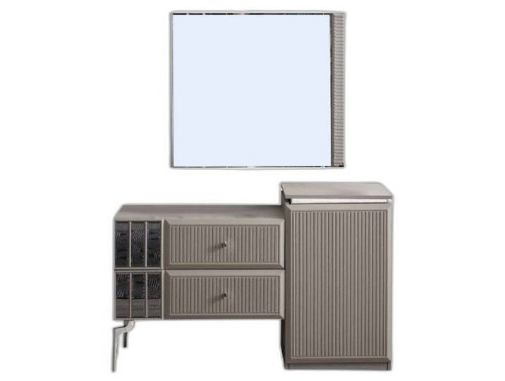 Xlmoebel Schminktisch Frisierstation aus Holz in Grau mit Spiegel für elegantes Wohnen (Kommode mit Spiegel, 2-St., Kommode/Spiegel), Hergestellt in Europa