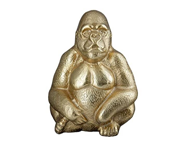 GILDE Deko Tier Figur Skulptur Gorilla - Moderne Kunst und Dekoaration aus Kunstharz - Farbe: Gold - Höhe 27 cm