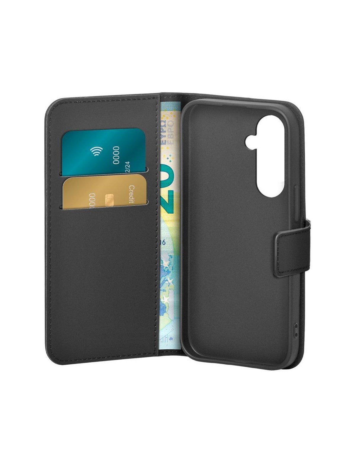 Puro PU Leather Booklet Case with Flap and Wallet for Samsung Galaxy S25+ - Black