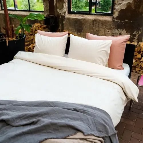 Kayori Chika Dekbedovertrek van Katoen en Tencel, Naturel, 140x200-220 cm met 1 kussensloop
