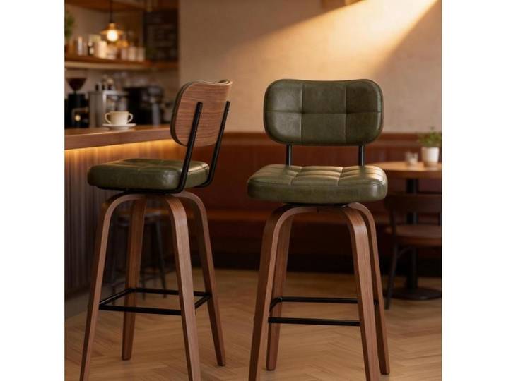SENVIRO Tabouret de bar pivotant 360° lot de 2 simili PU vert dossier en bois