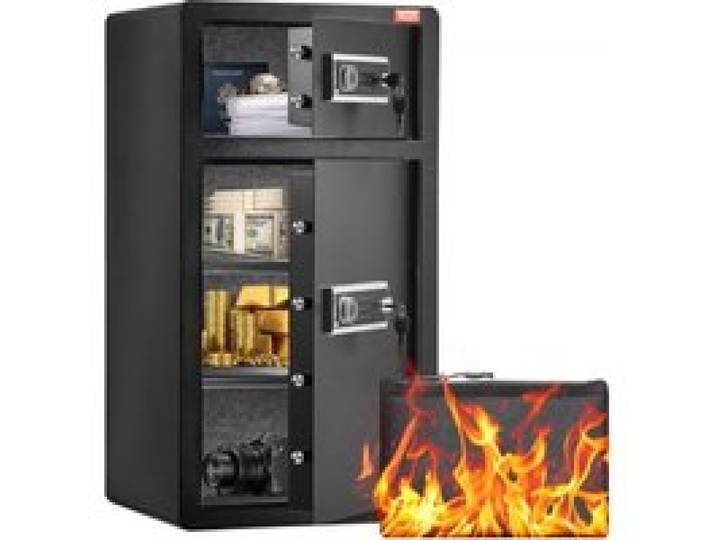 VEVOR Safe met brandwerende geldzak, kluis met dubbele deur (204 L), 2 in hoogte verstelbare scheidingswanden, digitale meubelkluis met sleutel, code, kluis voor geld, sieraden, waardevolle spullen, zwart