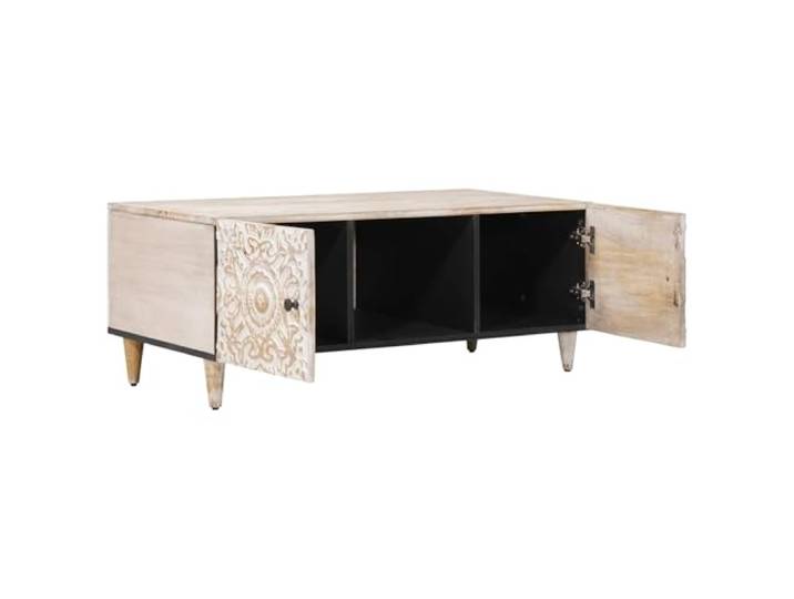 Couchtisch Weiß 100 x 54 x 40 cm Holz aus Mango Rechteckige Tischplatte, Metallbeine, Mango-Holz, modernes Wohnzimmer, minimalistisches Design
