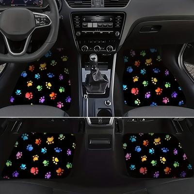 HomeDecorAndMore LLC 4Pcs Universal Fit Non Slip Car Floor Mats With Dog Paw Pattern Easy Clean Artificial Leather Auto Accessories 4Pcs Universal Fit Non Slip Car Floor Mats With Dog Paw Pattern Easy Clean Artificial Leather Auto Accessories