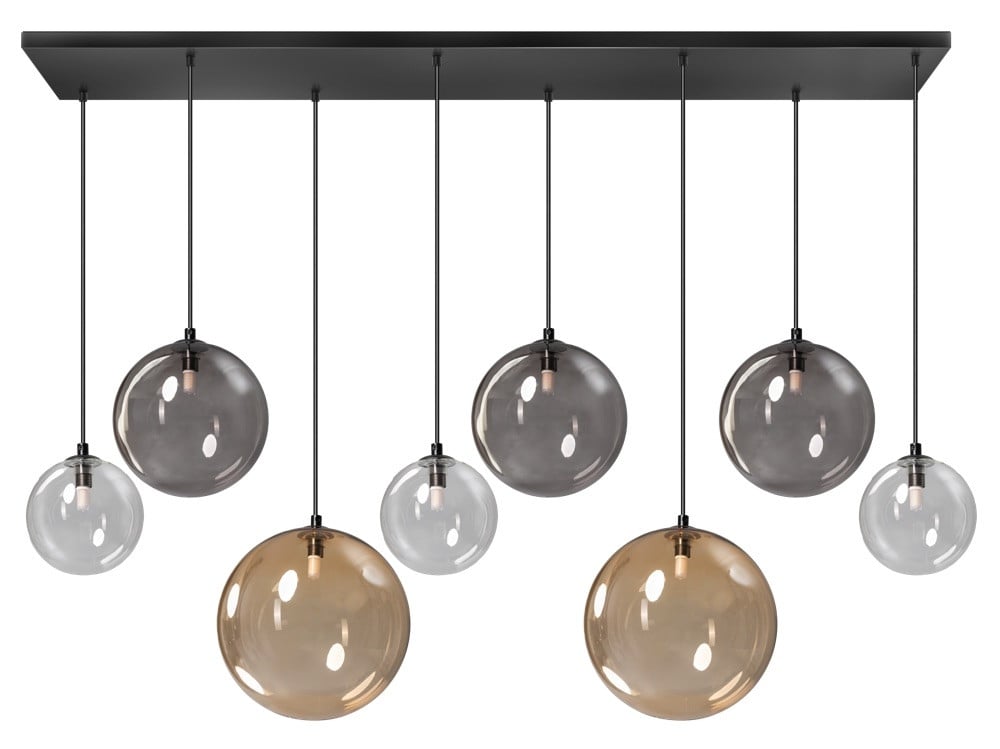 ETH Shelly 8-lichts moderne eetkamer hanglamp zwart aluminium en glas