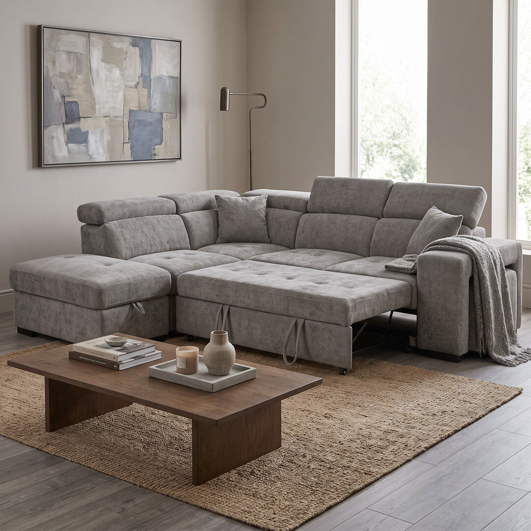 Brayden Studio 4 Seater Corner Sofa Grey Chenille 95cm H X 264cm W X 165cm D