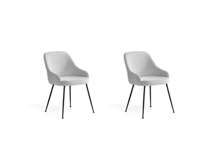 Lot de 2 chaises en fer et tissu bouclé blanc cassé 82×51×59 cm