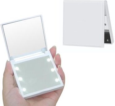 Fusion Finds Lighted Compact Mirror For Purse With 6 LED Lights Foldable Travel Makeup Mirror For Women white