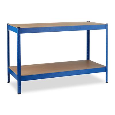 Relaxdays Werkbank, 2 verstellbare Ebenen, HxBxT: 90,5x141x61 cm, Stecksystem, Arbeitstisch für Werkstatt, Stahl, blau
