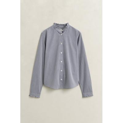 Langarmbluse GANT "REGULAR CLASSIC POPLIN FRILL", Damen, Gr. 40, blau (classic blau), Web, Obermaterial: 100% Baumwolle, gestreift, regular fit, Manschette, Blusen, Kragen und Ärmelenden mit Rüschen, fein gestreift