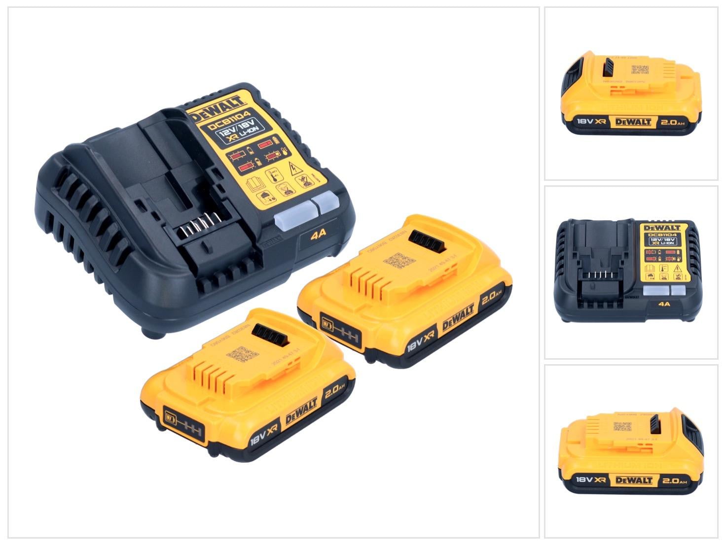 DeWalt DCB 1104 D2 accu-starterset 12 V / 18 V met 2x 2,0 Ah accu en oplader - Geel