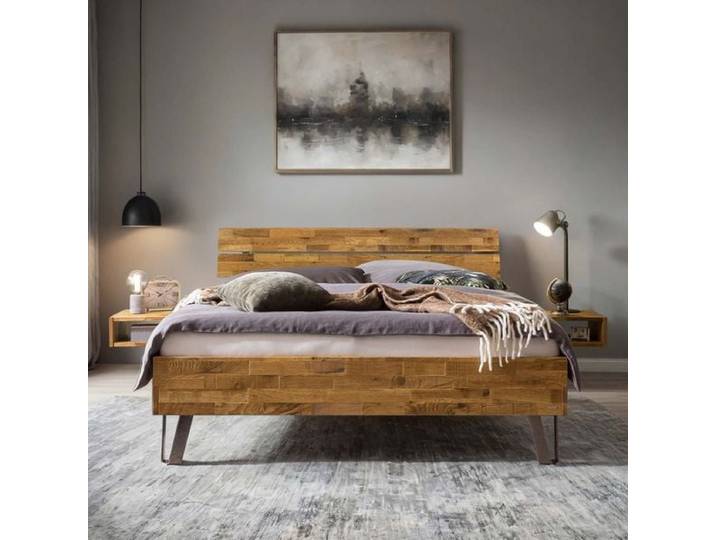Bett Olizar Komfort Eiche Massivholz 180x200cm industrial, höhenverstellbar