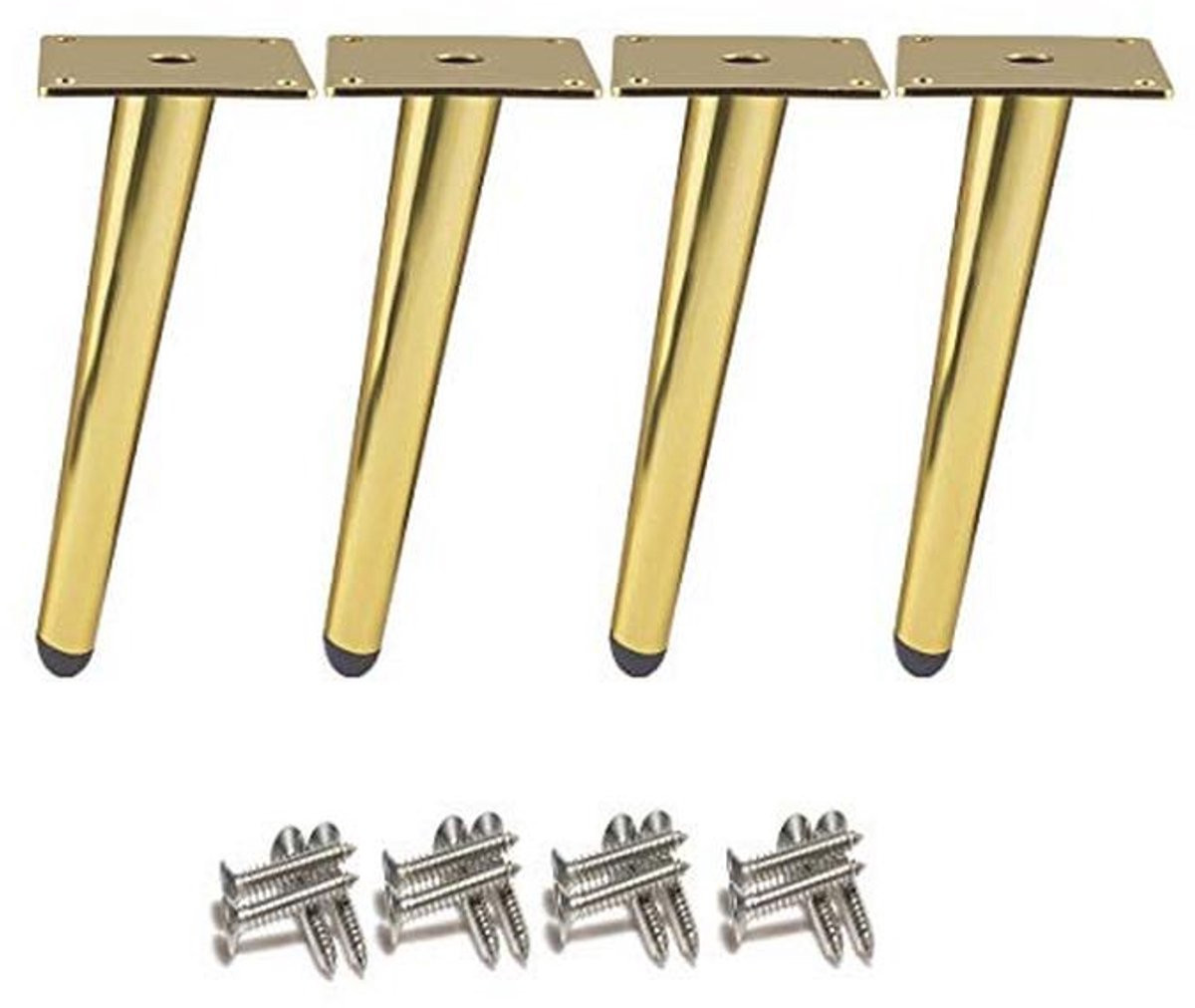 Set van 4 gouden schuine tafelpoten van roestvrij staal voor meubels