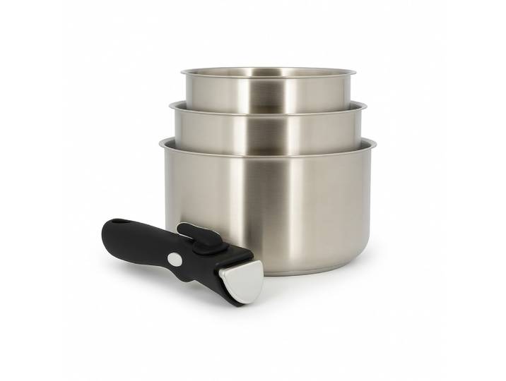 Lot de 3 casseroles amovibles acier inoxydable - tous feux