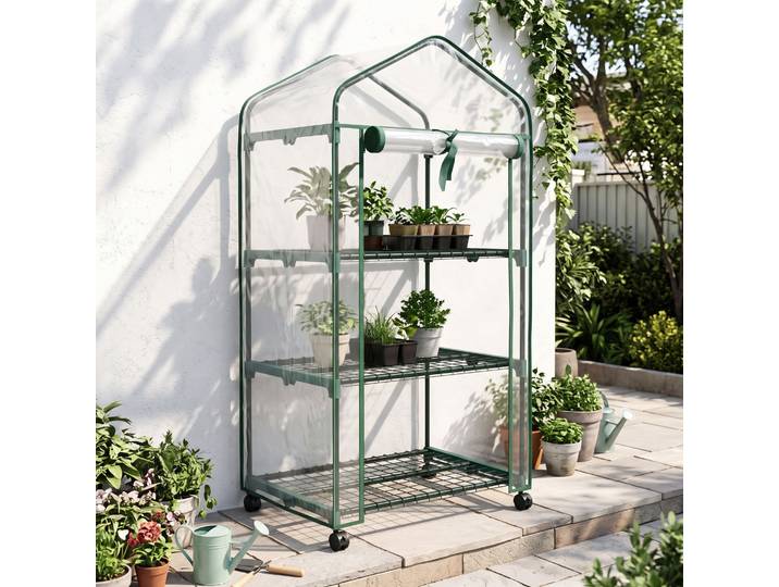 Outsunny Mini Serre 3 Étagères PVC Transparent 69x49x130 cm