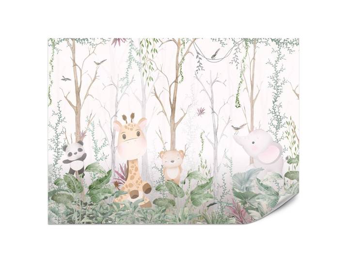 FOTOTAPETE für Kinderzimmer Märchenhafte Tiere Wald Bäume Pflanzen 200x140