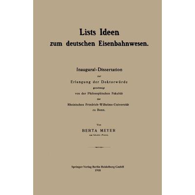 Lists Ideen zum deutschen Eisenbahnwesen, Taschenbuch von Berta Meyer, Springer Berlin, 978-3-662-42127-7