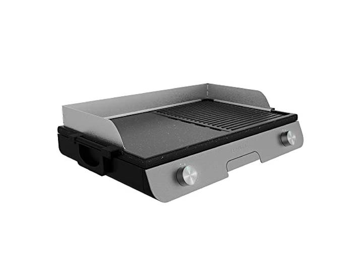 Cecotec PerfectRoast 3000 Barbecue électrique en inox 3 000 W\, surface de cuisson mixte\, revêtement anti-adhésif Rockstone\, thermostat réglable\, bac ramasse-graisses 03182