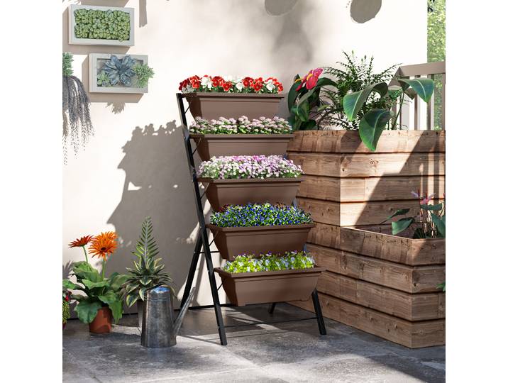 Outsunny Jardinière Surélevée 5 Bacs Drainage Acier Marron
