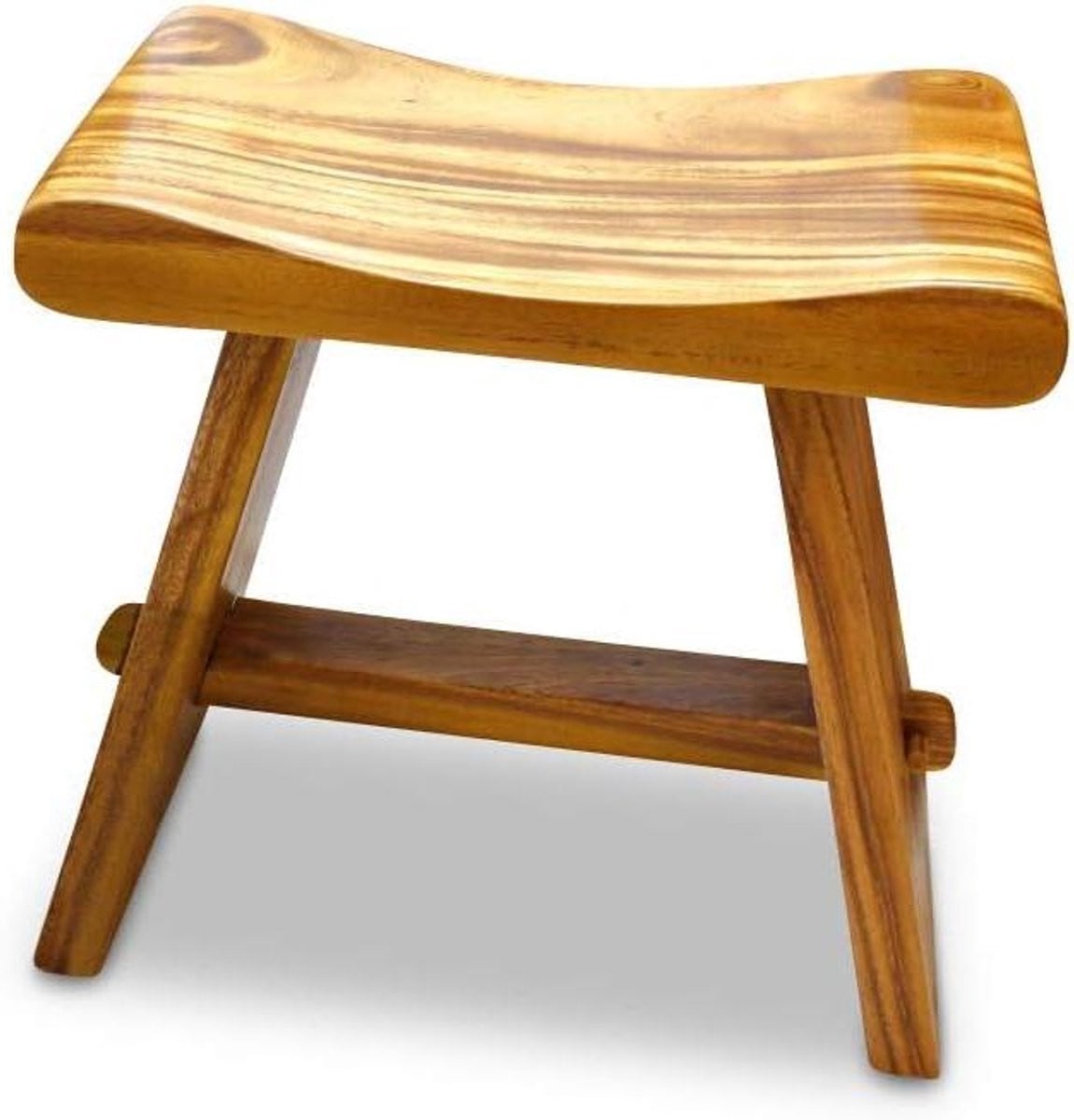 Japanse Teak Kruk met Gebogen Zitvlak in Naturel - Hoogte: 49 cm