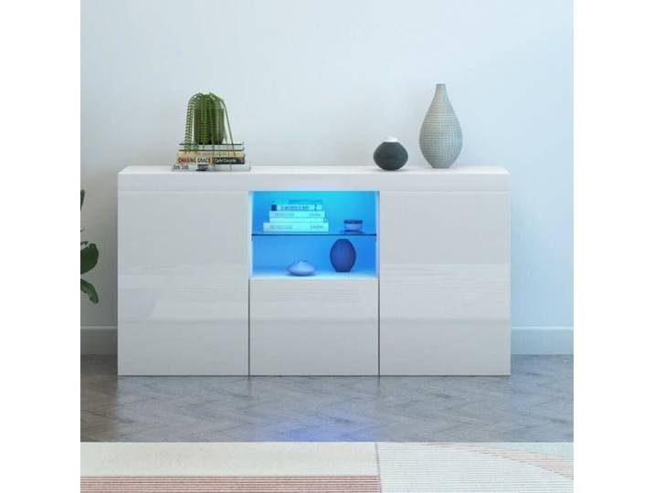 Meuble tv buffet rangement moderne 3 portes - laqué brillant - L 135 * H 70 *P 34cm