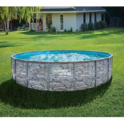 Summer Waves Elite Frame Pool | Aufstellpool rund | Komplettset | Steinoptik | Ø 549x132 cm - Steingrau, Mosaik Innenseite