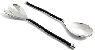 Vibhsa Twisted Black Handle Salad Serving Set, Silver Finish, Set of 2