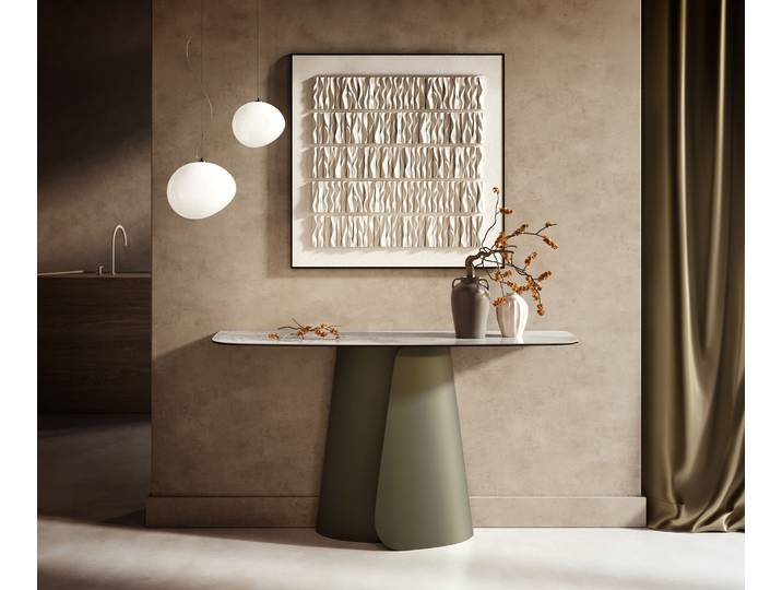 Konsolentisch Edge Boot 140x40 cm Keramik Onyx Pearl Livos Metall Effektfinish Titan, Konsolentische