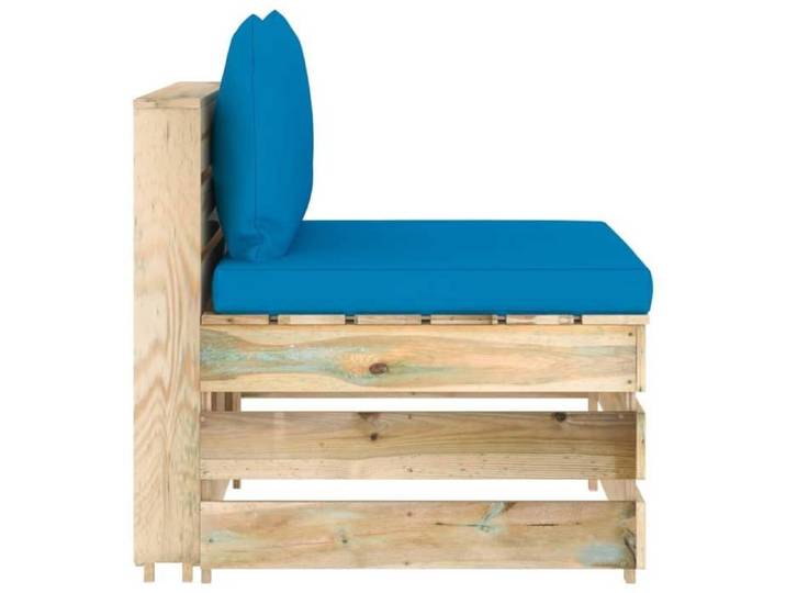 Bleu Siège de jardin - Canapé central sectionnel avec coussins - Bois imprégné de vert C3281